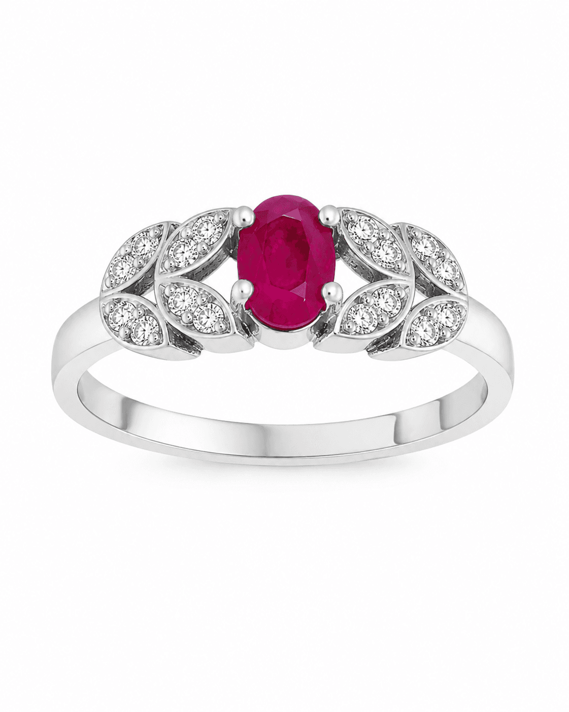Vibrant Ruby Foliage Silver Ring