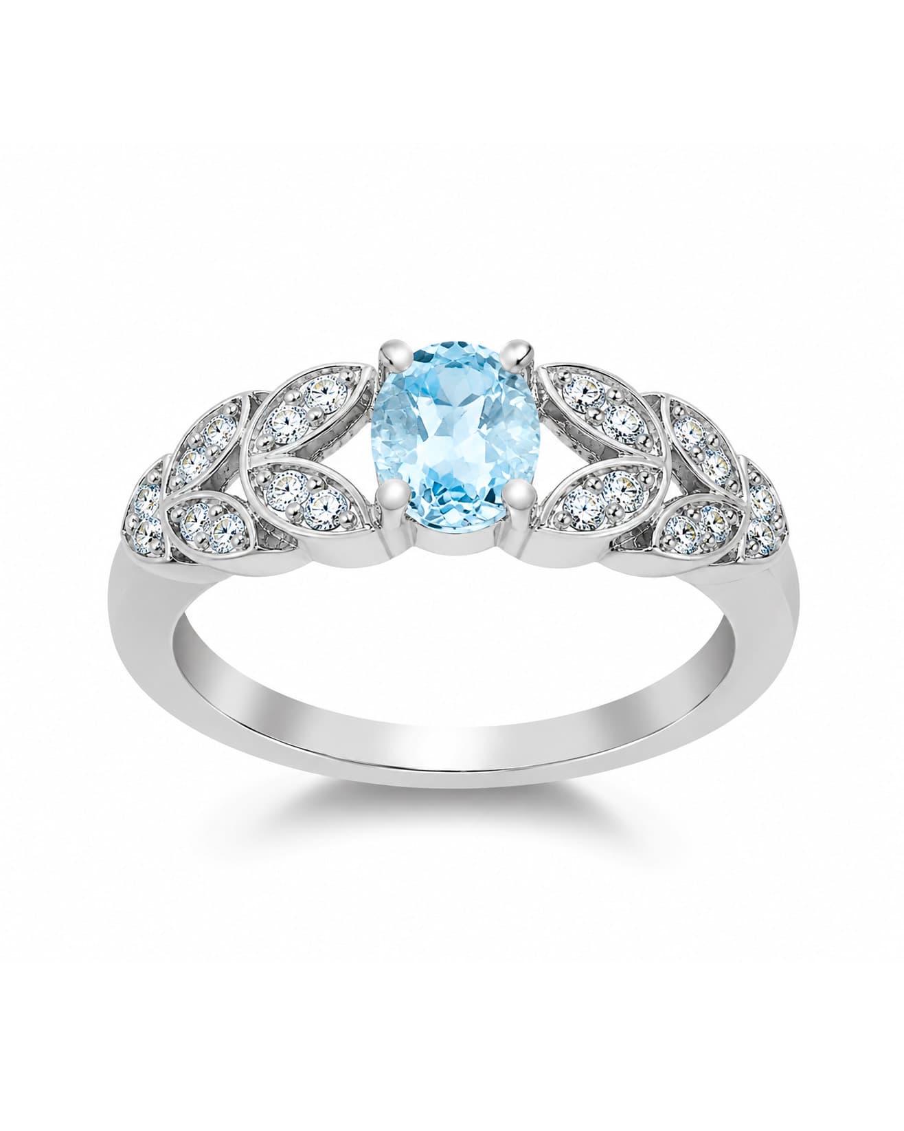 Aquamarine Crystal Foliage Band Ring