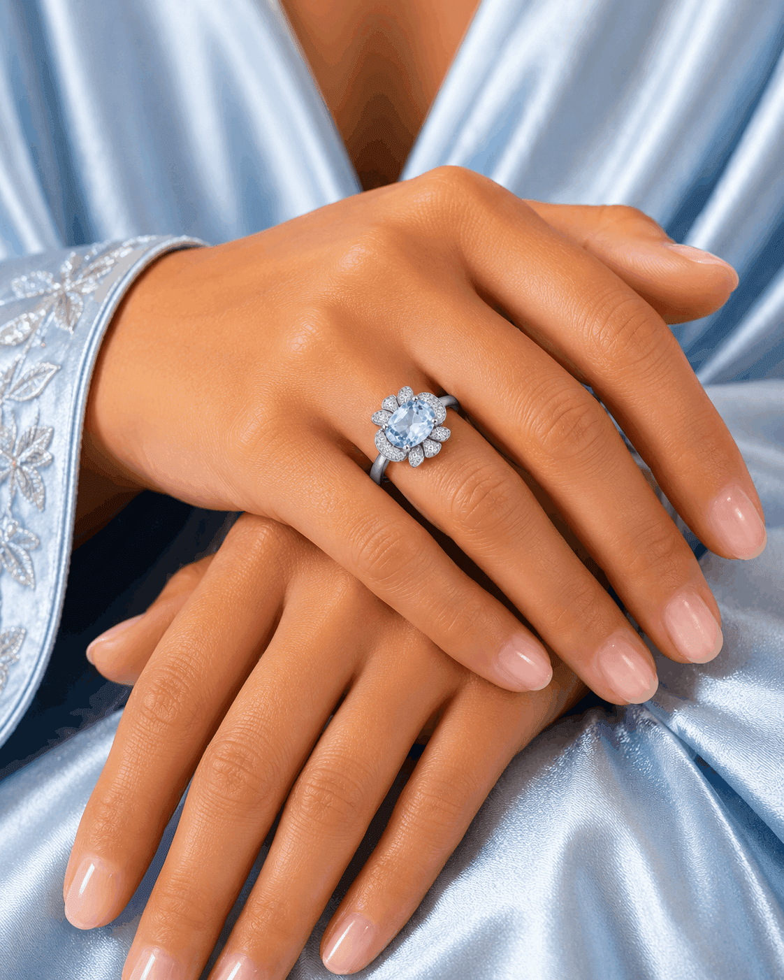 Luminous Aquamarine Floral Aura Ring alternate view