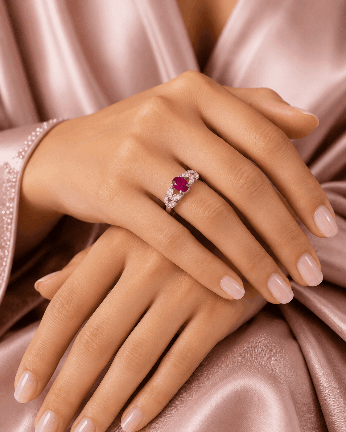 Vibrant Ruby Foliage Silver Ring alternate view