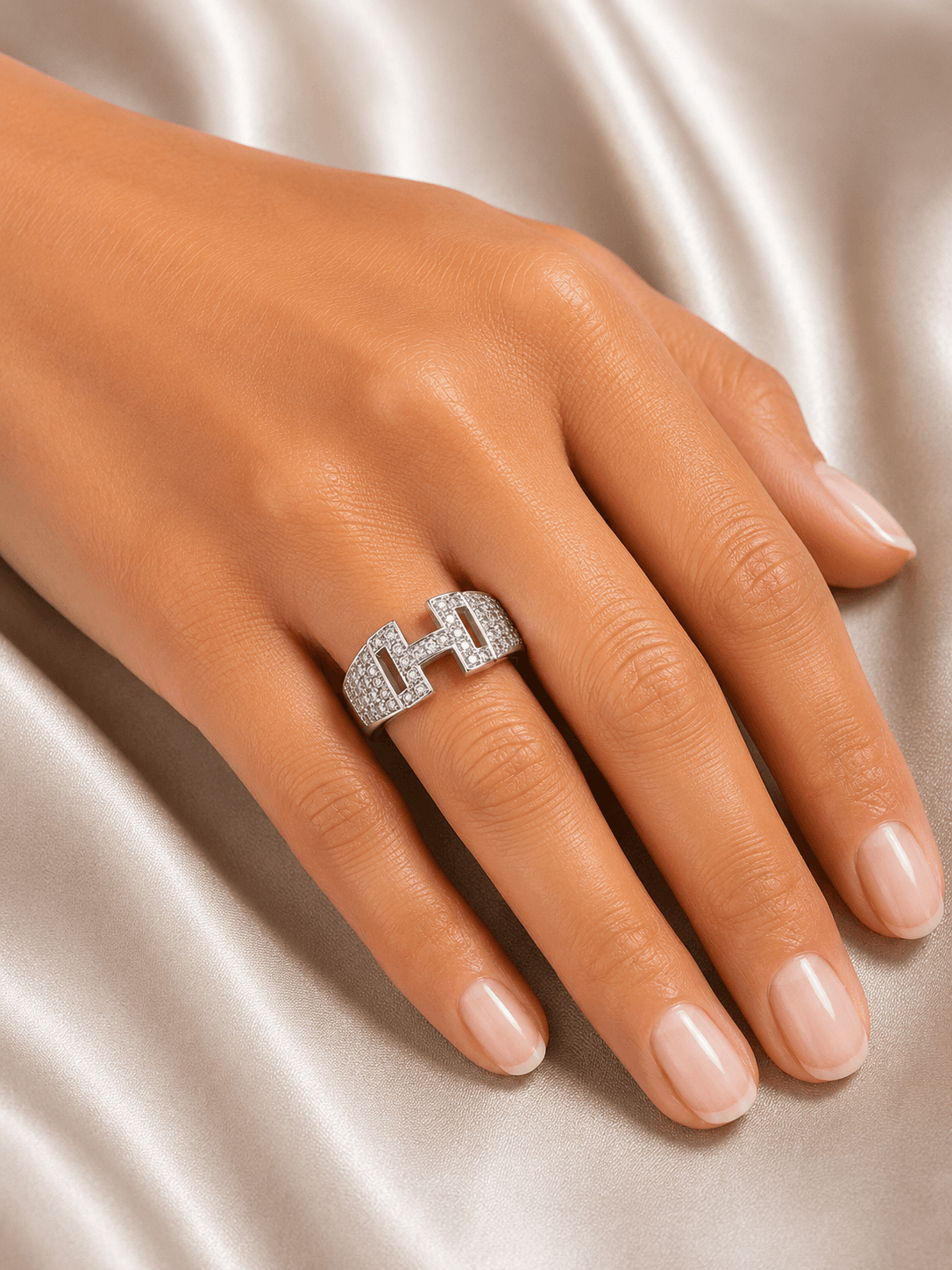 Sterling Silver H Link CZ Ring alternate view