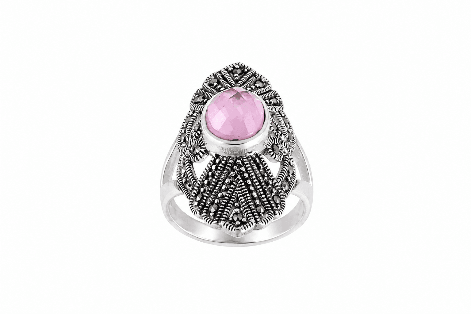 Pink Gemstone Oxidized Silver Statement Ring