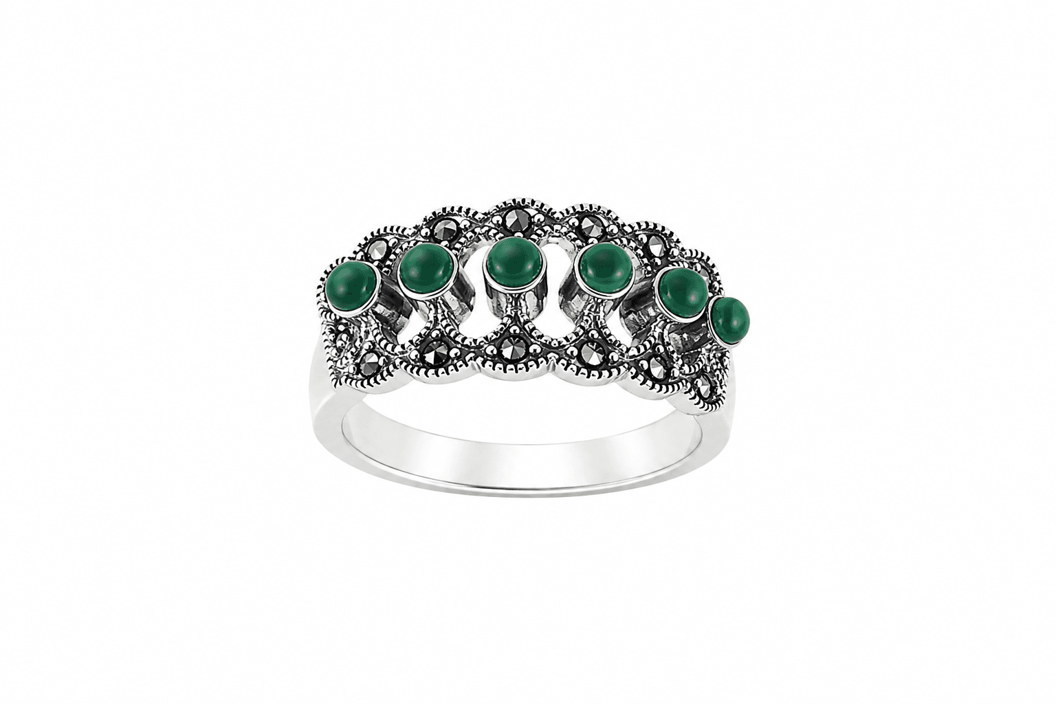 Emerald Bead Cluster Silver Ring