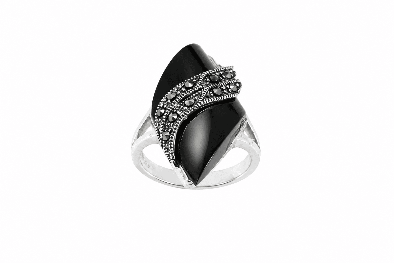 Onyx Marquise Vintage Silver Ring