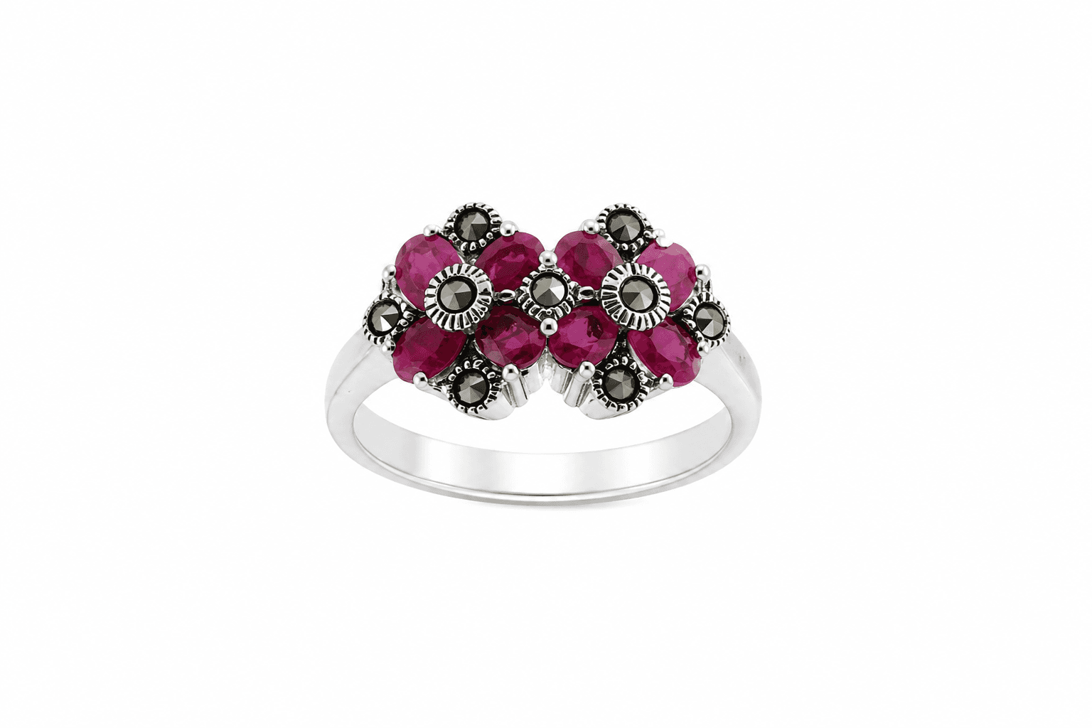 Ruby Blossom Gemstone Silver Ring