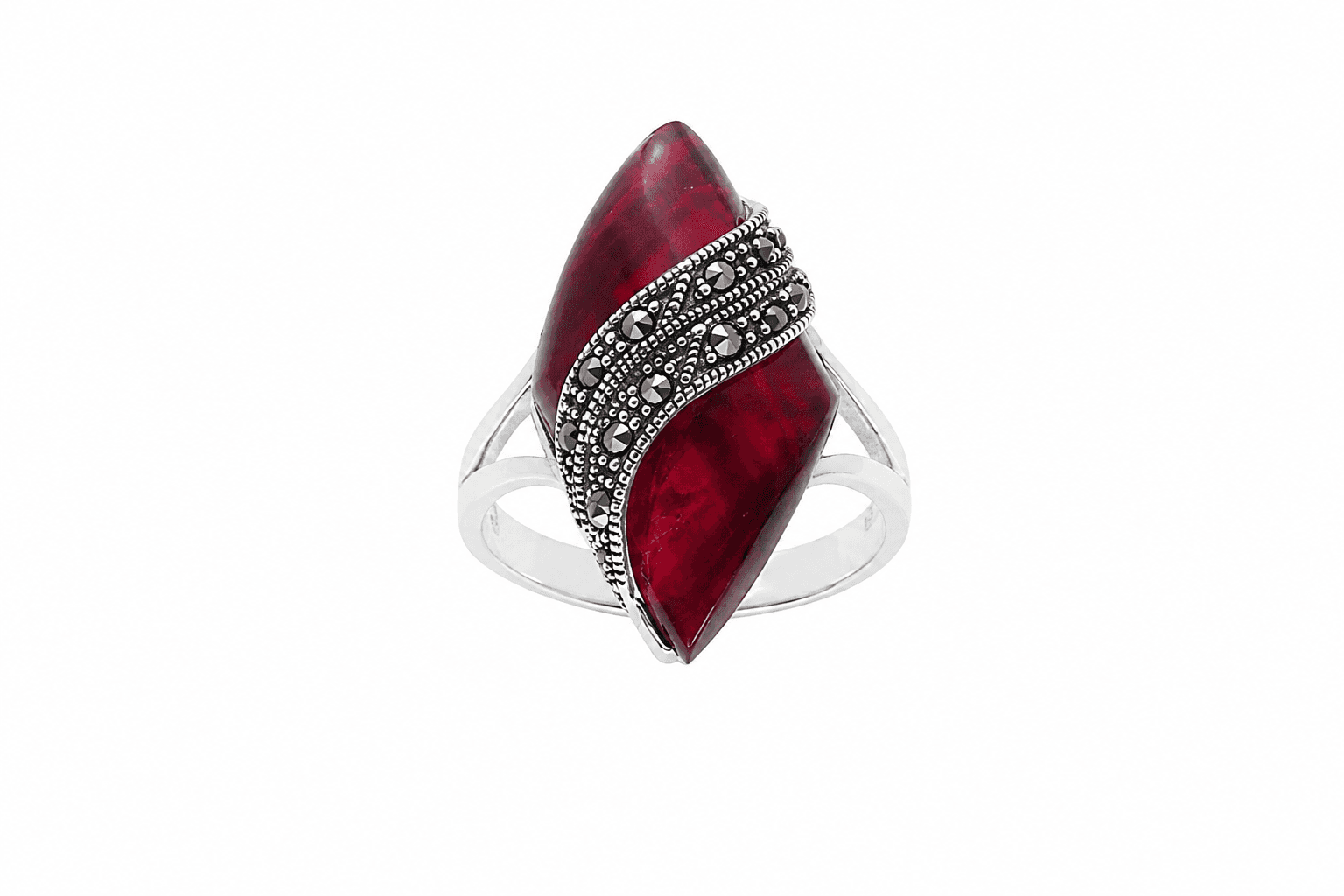 Crimson Marquise Vintage Silver Ring